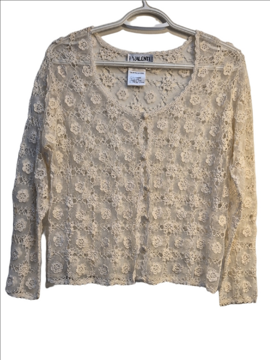 see lable  unable to add the brand Tops - Valenti Cream Crochet Floral Button-Front Blouse
